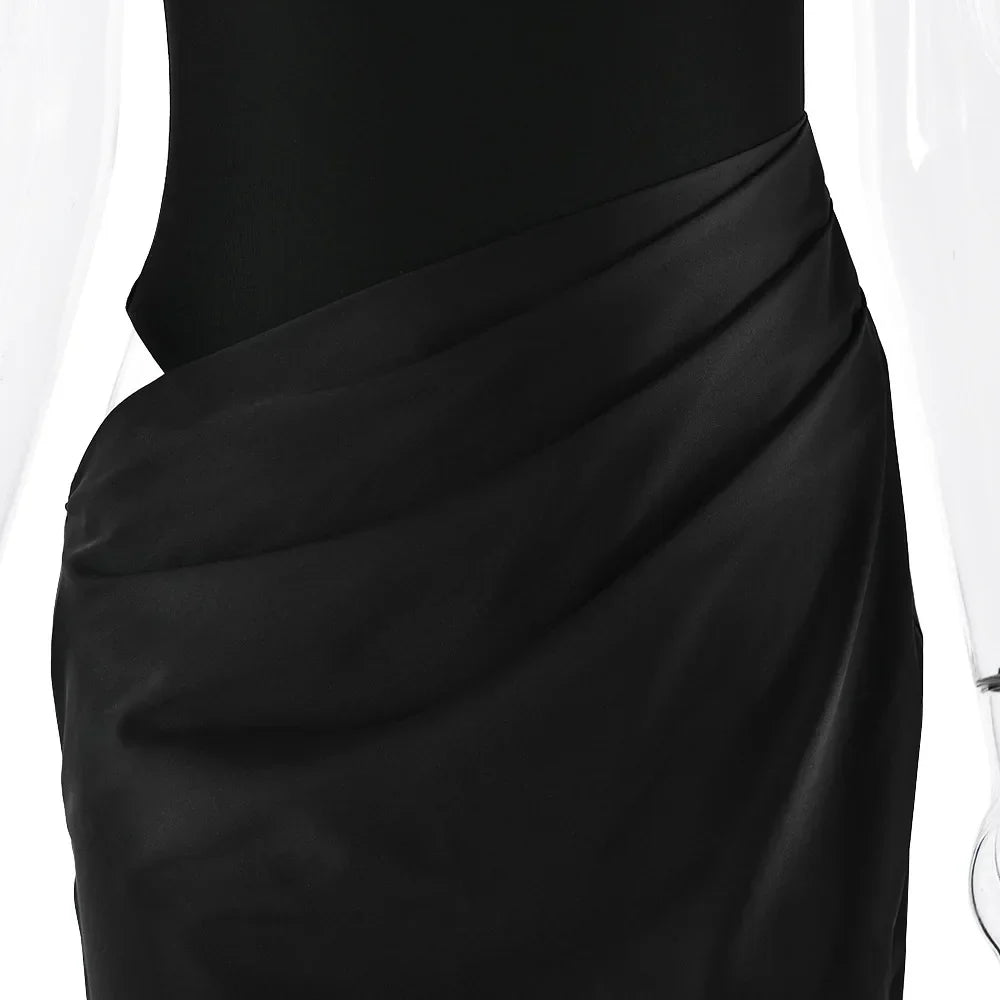 Satin Sexy Hollow Out Women Maxi Dress Black Sleeveless High Waist Dress Female Autumn Skinny Elegant Party Clubwear