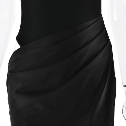 Satin Sexy Hollow Out Women Maxi Dress Black Sleeveless High Waist Dress Female Autumn Skinny Elegant Party Clubwear