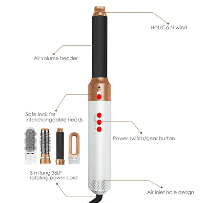 5-in-1 Hair Styling Kit Multi-Function Curling Iron Straightener Hot Air Brush Quick Styling Hair Care Beauty Tools