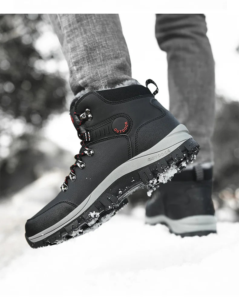 Men's Winter Snow Boots High Top Waterproof Sneakers Warm Plush Climbing Boots Plush Leisure Multi-Function Mountaineering Shoe