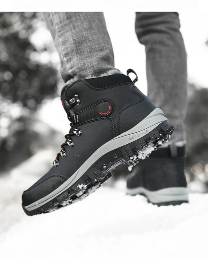 Men's Winter Snow Boots High Top Waterproof Sneakers Warm Plush Climbing Boots Plush Leisure Multi-Function Mountaineering Shoe