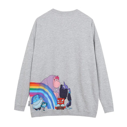 Embroidery Sweatshirt Inside Out Cartoon Jumper O Neck Long Sleeve Women Casual Pullover Top