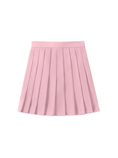 2026 Summer Women Pink High Waist Pleated Mini Skirt Casual School Style A-Line Skirt