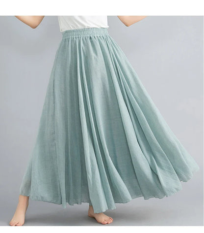 Fashion Cotton Linen Clothes Women Skirts Maxi Y2k Elegant Beach Saia Ropa Mujer Casual Vestido Boho Long Skirt Faldas Harajuku