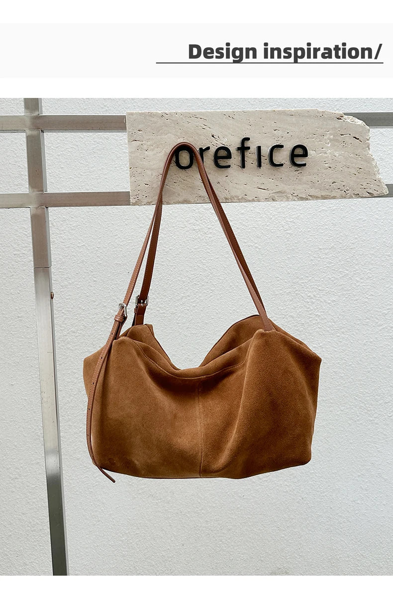 Women's Natural Nuede Genuine Leather Handbags Ladies large capacity Tote Bag Female Design Luxury Commuting Yoga Bag  hobo bag
