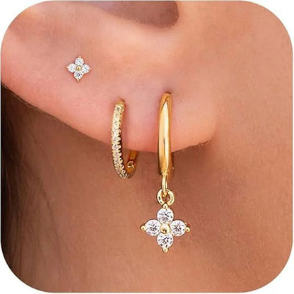 3mm Moissanite Hoop Earrings s925 Sterling Silver Clover Trendy Elegant Wedding Party Eardrop Jewelry Gifts for Women