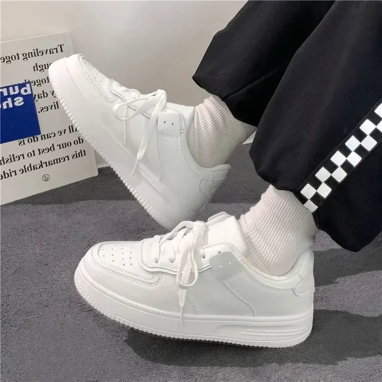 All Season Student Casual White Shoes Children Solid Color Sneaker Kids Soft Soled Versatile Casual Board Shoes Front Lacing
