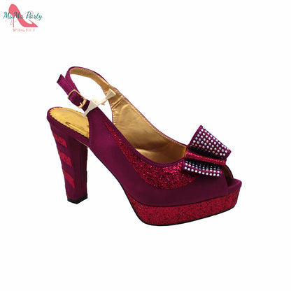 Fashion Pretty Peep Toe African Women Shoes Matching Bag Set in Silver Color Elegant Style Platform Sandals for Party