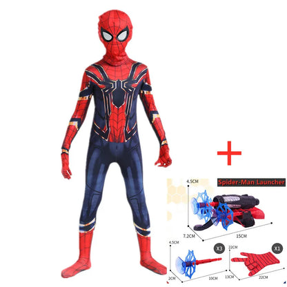 High Quality Kids Superhero Costume Spider Man Jumpsuit with Web Shooter Halloween Performance Outfit Holiday Gifts Boys Girls