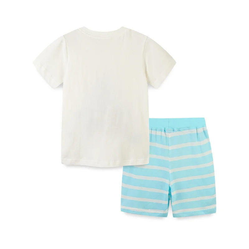 Jumping Meters Summer Outfits For Kids Wear Boats Embroidery Hot Selling Baby Clothing Sets Boys Girls Cotton Tees + Shorts Sets