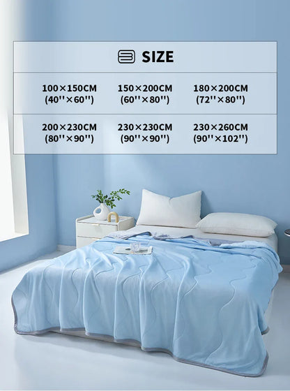 2025 new solid color simple wave grid ice cream cool silk summer blanket machine washable single air conditioner quilt