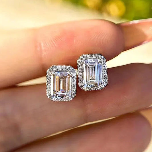 0.5/1/2ct Emerald Cut Halo Moissanite Diamond Stud Earrings 925 Sterling Silver Plated 18k Gold Earring Fine Jewelry for Women