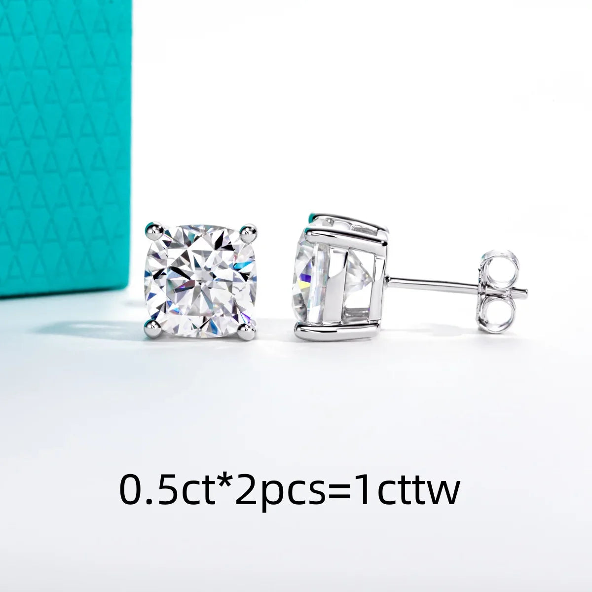 1cttw-6cttw Cushion Moissanites Earrings 925 Sterling Silver D Color VVS1 Moissanite Classic Stud Earrings for Woman
