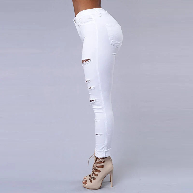 High Waist Ripped Women's Skinny Jeans