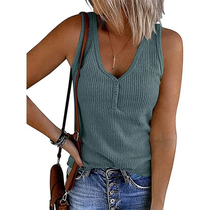 9 Colour Casual Chic Ribbed Tank Top - Everyday Sleeveless V-Neck Slight Stretch Durable Easy Care All-Season Essential