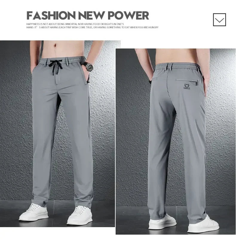 2024 Summer Soft Ice Silk Fabric Men's Thin Casual Pants Korean-style Fashion  Straight High Stretch Trousers Male Luxury Brand