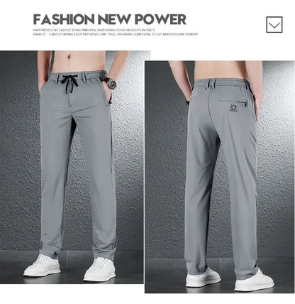 2024 Summer Soft Ice Silk Fabric Men's Thin Casual Pants Korean-style Fashion  Straight High Stretch Trousers Male Luxury Brand