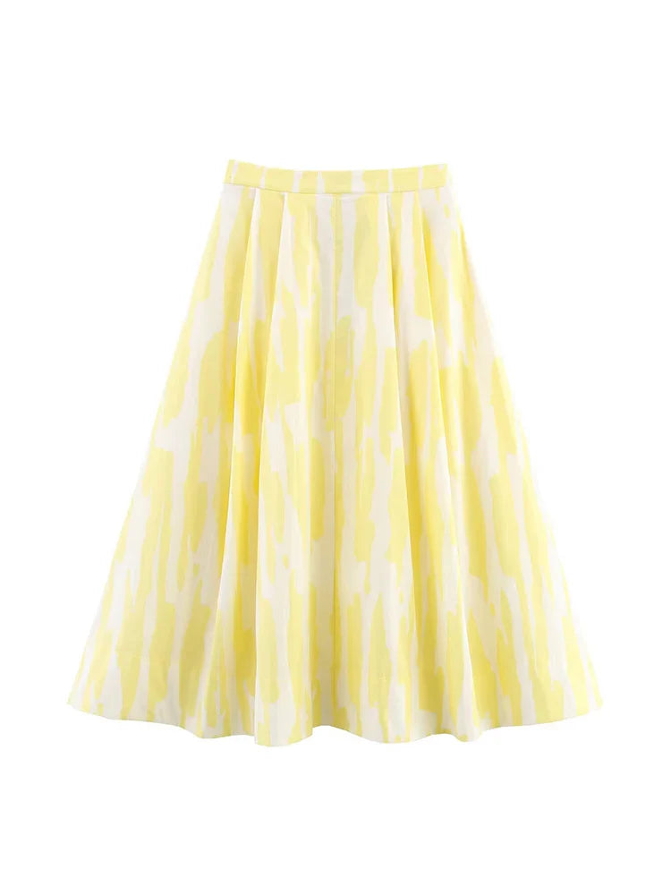 2025 Women Summer MIDI Skirts Fashion Print Side Zipper Female ELegant Street Skirt Clothing