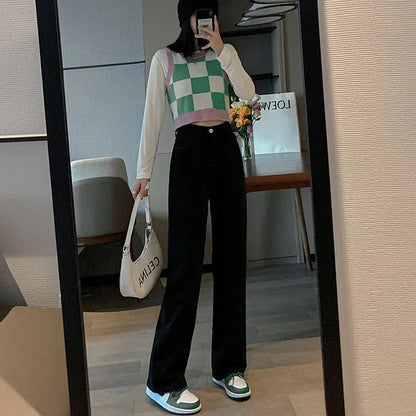 Wide-legged Pants Simple Style Solid High-Waist Design