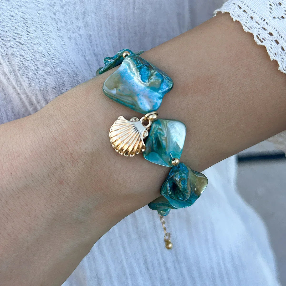 Retro Starfish White Shell Conch Pendant Necklace  Women 2024 Simple Creative Colorful Stones  Hand Woven beach Jewelry Girls