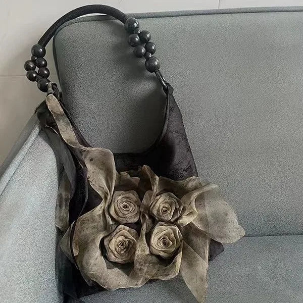 Rose Decor Shoulder Bags Fashion Commuter Tote Bags Classic Pleated Handbags High Quality Women Underarm Bags