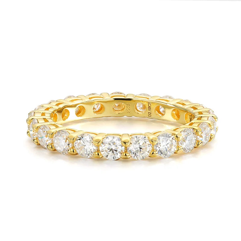 18k Gold Plated 3/3.5mm All Moissanite Diamond Rings for Women Wedding Full Eternity Bands 925 Sterling Silver Jewelry