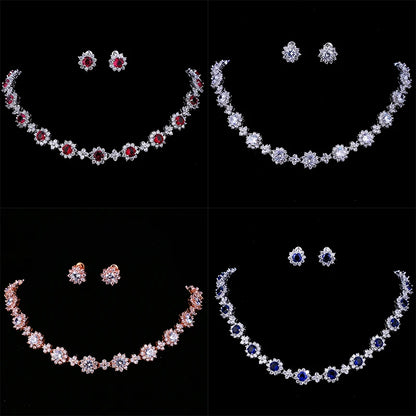 Classic Hot Sale 5 Colors Options High Quality Round Zirconia Jewelry Sets for Elegant Women Wedding Dress Accessories