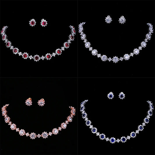 Classic Hot Sale 5 Colors Options High Quality Round Zirconia Jewelry Sets for Elegant Women Wedding Dress Accessories