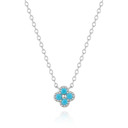 100% 925 Sterling Silver Turquoise Crystal Petal Patter Pendant Necklaces For Women Delicate Wedding Jewelry Collar Mujer