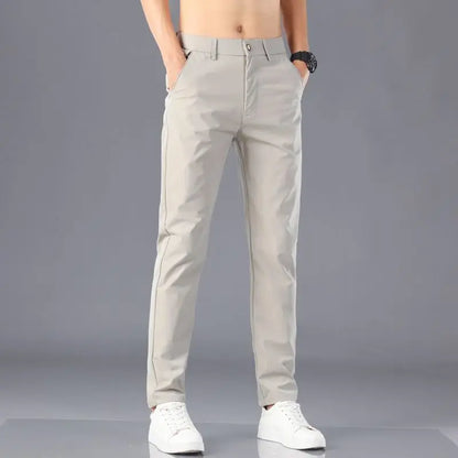 Men's Lightweight Casual Pants Summer Thin Ice Silk Straight Tube Simple Business Office Trousers Comfortable Soft Daily Wear