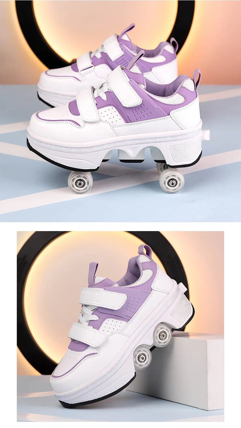 Children Wheels Shoes Roller Sneakers With 4 Wheels Skates Adult Runaway Parkour Deformation Shoes For Women Men Youth Kids Gift