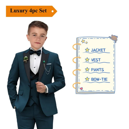 Newest Kids Suit Set 2-14 Years Single Button Boy's 4 Pieces Formal Suits Blazer Vest Pants Wedding Guest Tuxedo Piano Suit