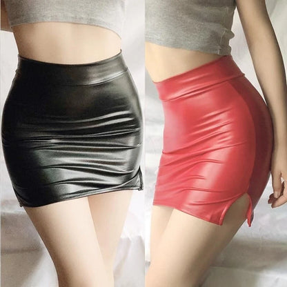 Fashion High Waist Leather Pencil Skirts Sexy Hot Girls Gothic Black Wrap Hips Short Mini Skirt for Women Plus Size Club Wear XL