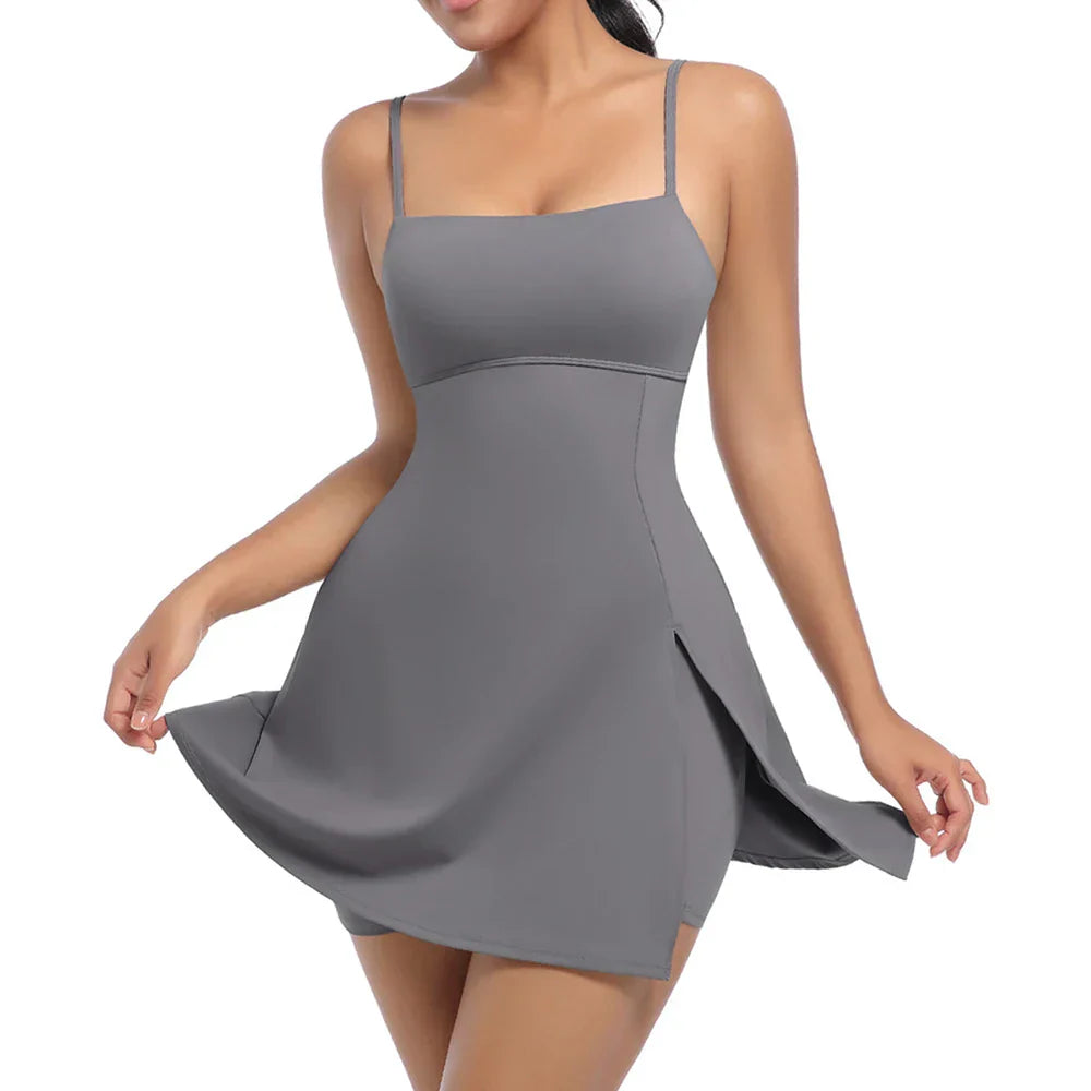 Safe Sports Dress Golf Tennis Gym Yoga Dresses Women Girl Running Workout Long Skirts Fitness Outdoor One Piece Dress