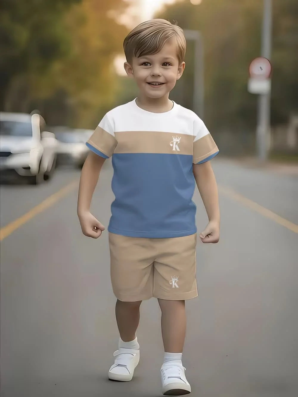 Boys Loose Casual Sets Summer Teen Gradient T-Shirts Shorts 2PCS Big Kids Sport Short Sleeve Clothes Suits Children Print Outfit
