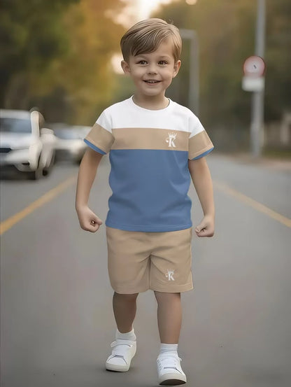 Boys Loose Casual Sets Summer Teen Gradient T-Shirts Shorts 2PCS Big Kids Sport Short Sleeve Clothes Suits Children Print Outfit