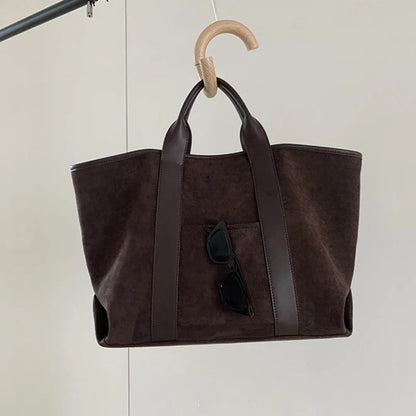 Vintage Suede Large Capacity Handbag Simple All-match Fashion Tote Bags Design Casual Top Handle Shoulder Bag For Women