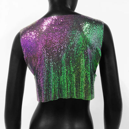 Sexy Metal Sequin Tank Top For Women y2k Summer Beach Backless Crop Top Rave Festival Club Outfits Camisole