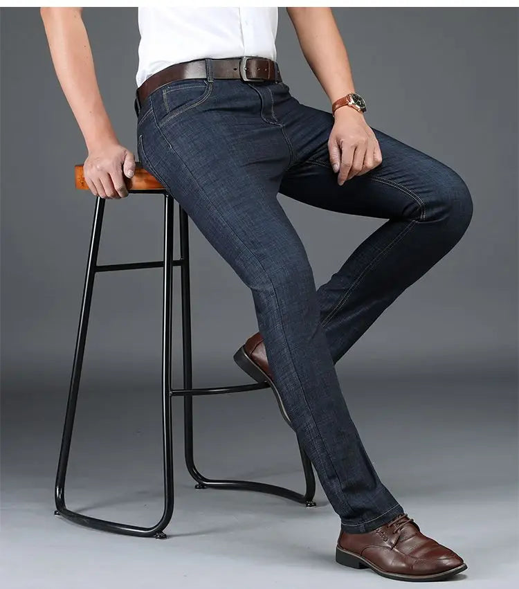 Men's Classic Straight Men's Jeans Fitted Comfortable Elastic Business Casual Denim Pants Korean Fashion  Autumn Casual Trousers