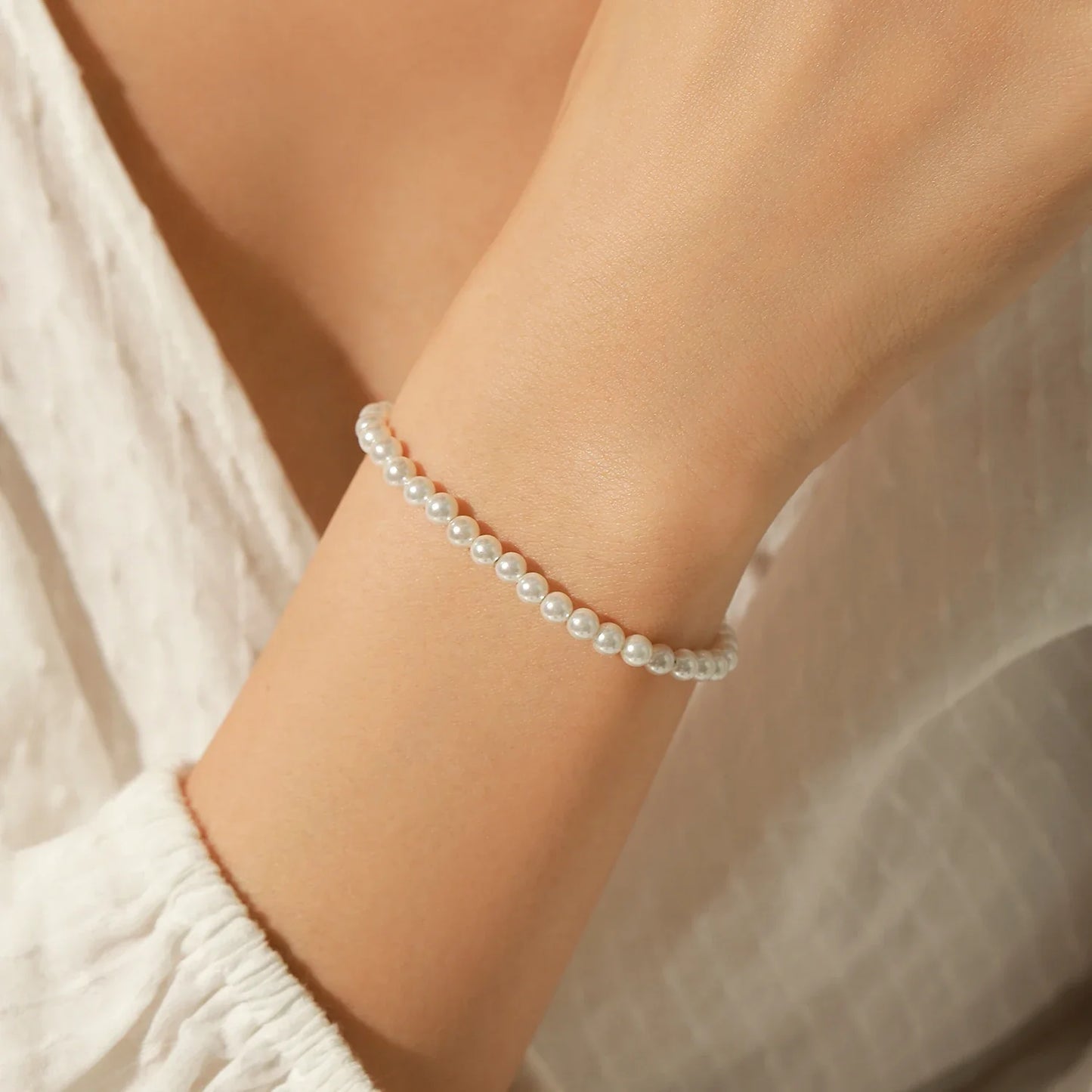 925 Sterling Silver Elegant Delicate 3MM 4MM 5MM Stackable Shell Pearl Bracelet For Women Party Fine Jewelry Gifts