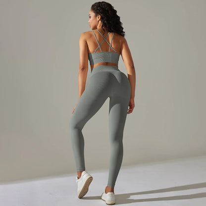 2 Pcs Women Yoga Set Sexy Seamless Sports Set Gym Fitness Bra Set Hip Push Up Leggings Set Workout Clothing Women Sportswear