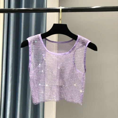 Hot Girl Y2k Small Vest Summer New H Vest with Short Vest and Shiny Women's Round Neck Top