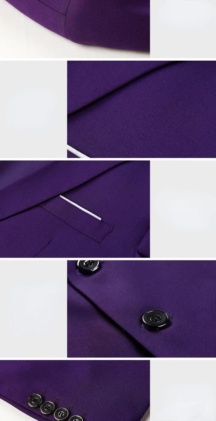 ( Jacket +Vest+ Pants ) Luxury Men's High-end Brand Solid Color Business Office Suit 3Pcs & 2Pcs Groom Wedding Party Suit Tuxedo