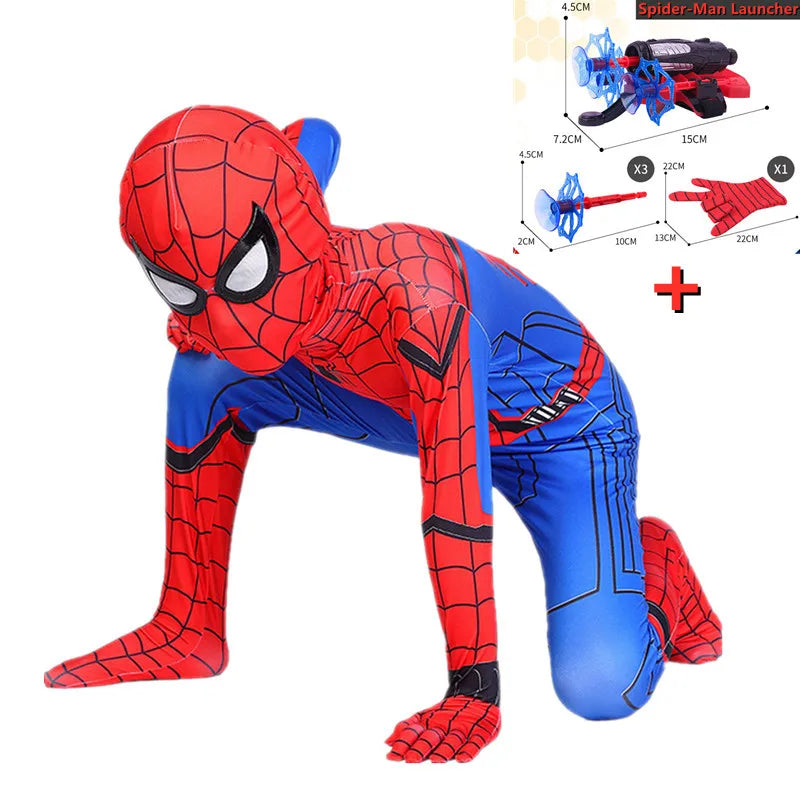 High Quality Kids Superhero Costume Spider Man Jumpsuit with Web Shooter Halloween Performance Outfit Holiday Gifts Boys Girls