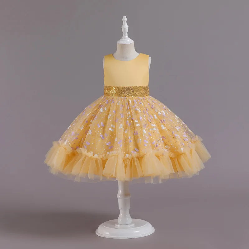 New Baby Kids Girls Elegant Printed Butterfly Flower Princess Party Tutu Dresses Children Sequins Wedding Evening Girl Clothes