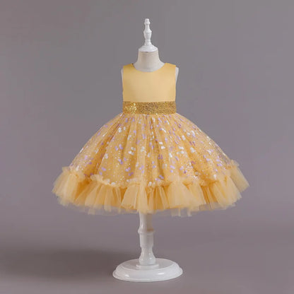 New Baby Kids Girls Elegant Printed Butterfly Flower Princess Party Tutu Dresses Children Sequins Wedding Evening Girl Clothes