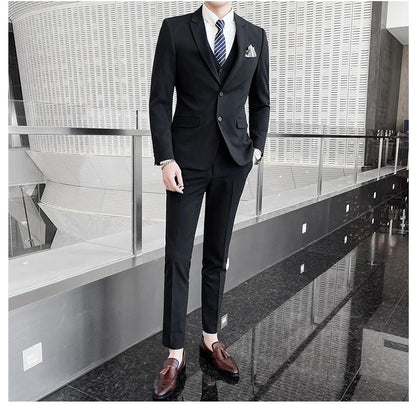 Conjunto de Terno Masculino de Negócios Slim Fit Três Peças 2025 de Alto Padrão Estilo Coreano para Casamento Noivo Festa Terno Colete Calças M-4XL