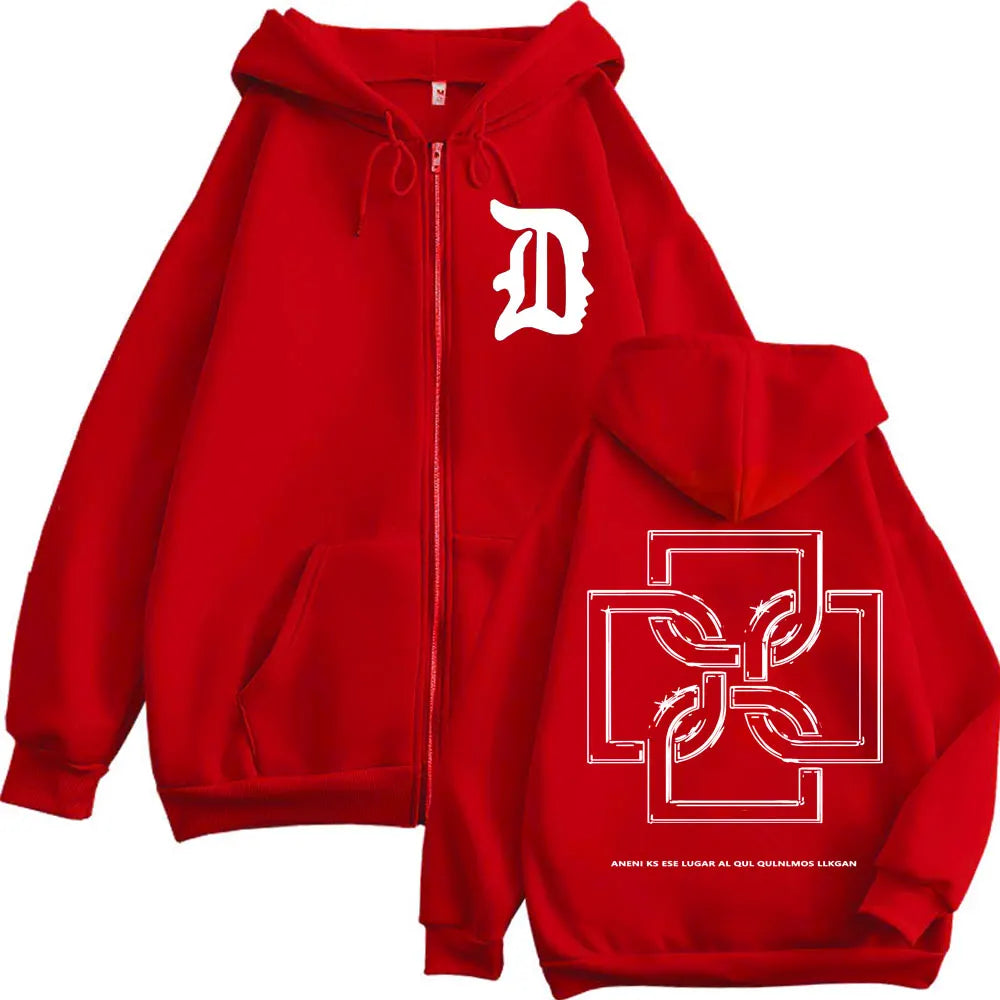 Rapper Duki Logo Graphic Zipper Hoodie Men's Women's Fashion Hip Hop Vintage Zip Up Sweatshirt Autumn Winter Oversized Pullovers