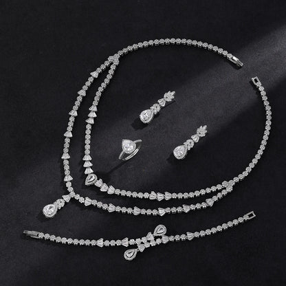 Double Layers Necklace Earring 4 Pieces Sets Luxury Cubic Zirconia Dubai Nigeria Wedding Bridal Jewelry Sets