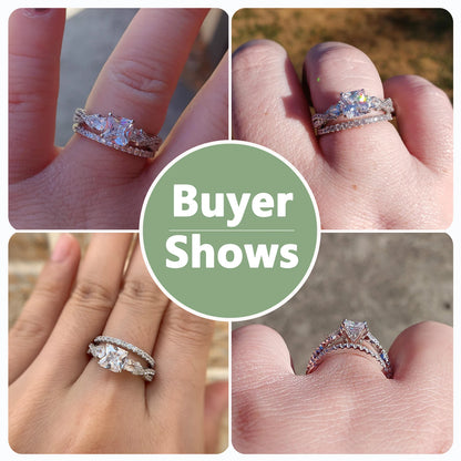 Conjunto de 2 Anéis de Casamento em Prata Esterlina 925 1,7 Ct com Zircônias Cúbicas AAAAA de Corte Princesa e Pera Anéis de Noivado para Mulheres Joias da Moda